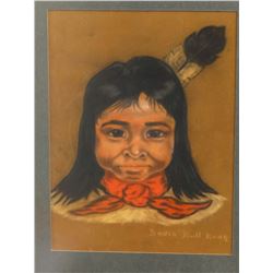 Davis Bull Bear, pastels, Native American children, 2 pcs., both 9" x 12", framed