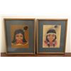 Image 3 : Davis Bull Bear, pastels, Native American children, 2 pcs., both 9" x 12", framed