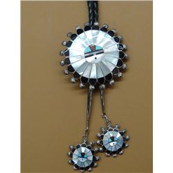 Zuni sun face bolo tie with matching sun face tips