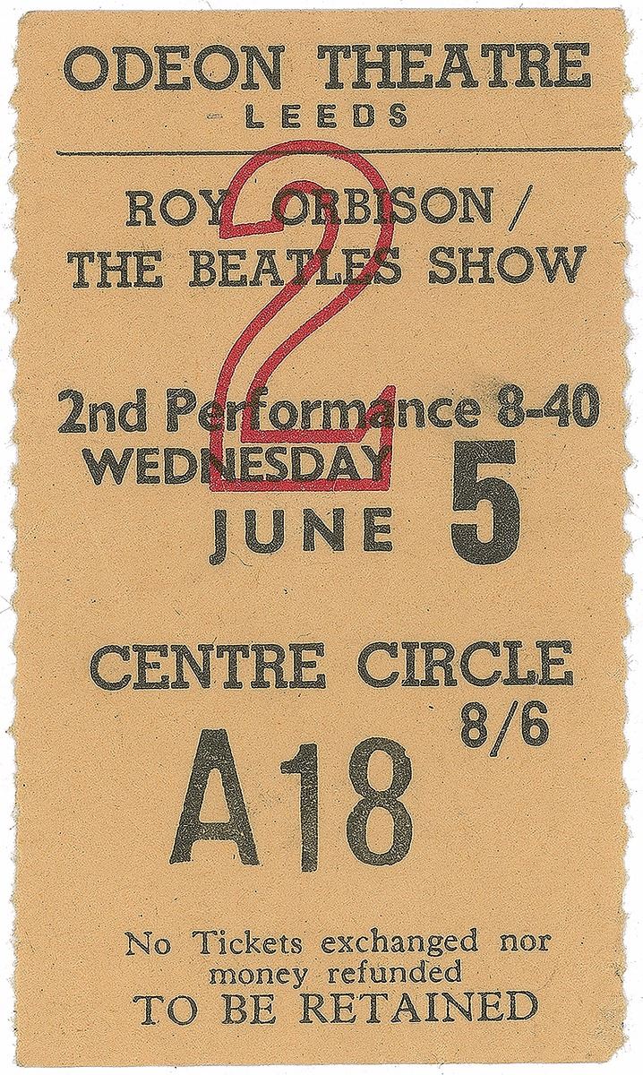 Beatles and Roy Orbison 1963 Leeds Ticket Stub