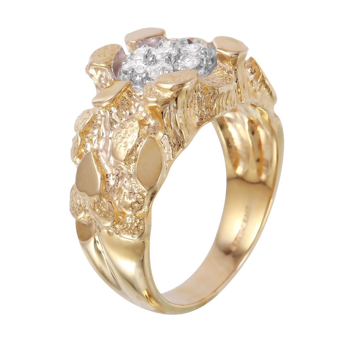 Mens 14KT Yellow Gold Nugget Diamond Ring 1133