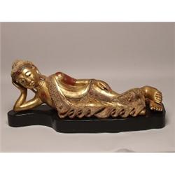 Gilt Wood Reclining Buddha Figure