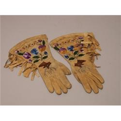 Pr Fine Old Silk Embroidered Gauntlets