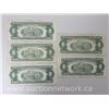 Image 2 : Lot of (5) U.S. $2.00 Two Dollars Red Seal Notes (1953 Series)