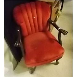 VINTAGE PARLOUR CHAIR - RED UPHOLSTERY - QUEEN ANNE LEGS