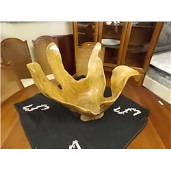 UNIQUE HAND CRAFTED TRUNK BOWL - TEAK - ORNATE DESIGNED  - LARGE  - 18 ½" HIGH X 23" WIDE AT TOP - R