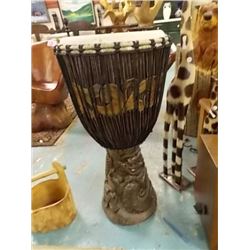 UNIQUE  HAND CRAFTED - LEATHER TOPPED AND CARVED BASE DRUM  - BASE VERY DETAIL CARVED DRAGON - 32" T