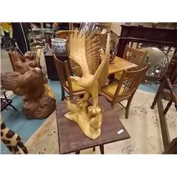 UNIQUE  HAND CRAFTED - VERY DETAILED CARVED EAGLE WITH 2 BABY EAGLES - ALL WOOD - MEDIUM - 22" TALL 
