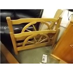 SINGLE MAPLE BED FRAME - WAGON WHEEL DESIGN - HEAD BOARD, FOOT BOARD AND RAILS