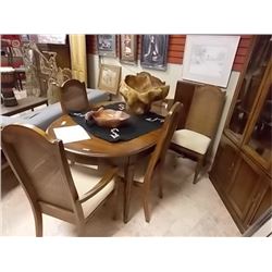MAHOGANY DINING TABLE,  LEAF & 6 CHAIRS
