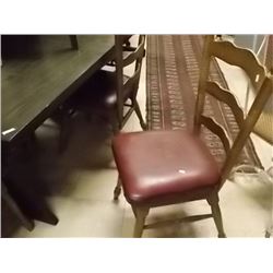 VINTAGE DUTCH OAK DINING CHAIRS - WOOD FRAMES WITH DARK BURGANY SEATS - LEATHER? - 6 TTL