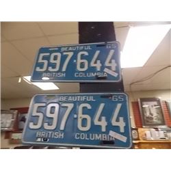 VINTAGE LICENSE PLATES - 2 TTL - 1965 - BC