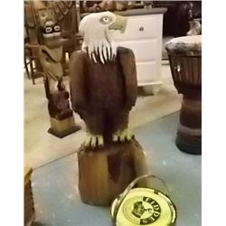 UNIQUE  HAND CRAFTED CHAINSAWS CARVING - ALL WOOD - MEDIUM EAGLE - SIGNED BY ARTIST