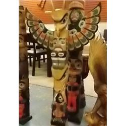 UNIQUE  HAND CRAFTED NATIVE TOTEM POLE - 3' 5" TALL - WINGS -  ESTIMATED RETAIL ~$400
