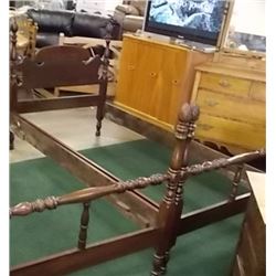 SINGLE 4 POST BED - PINE CONE ENDS (1940'S) - ALL WOOD
