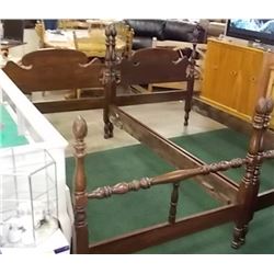SINGLE 4 POST BED - PINE CONE ENDS (1940'S) - ALL WOOD