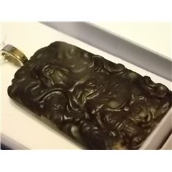 NECKLACE - ORIENTAL CARVED BLACK JADE AND STERLING SILVER