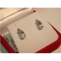 EARRINGS- NEW - 2.2CTW BLUE TOPAZ (VS CLARITY) & GENUINE DIAMONDS IN STERLING SILVER SETTING - POST 