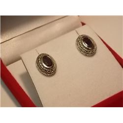 EARINGS - 1.2 CTW OVAL FACETTED BLUE SAPPHIRE AND GENUINE DIAMONDS IN STERLING SILVER SETTING - POST