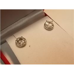 EARRINGS - NEW - WHITE TOPAZ & GENUINE DIAMOND STUDS - IN STERLING SILVER SERRING - RETAIL APPROX. $