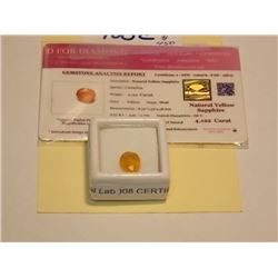 GEMSTONE  -  CERTIFIED 4.12CT OVAL FACETTED YELLOW SAPPHIRE I - NCLUDES GEMSTONE ANALYSIS REPORT - A