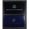 Image 1 : COMMEMS BOX/ COA: 1993 WWII 2 COIN BU SET; 1987 CONSTITUTION PROOF SILVER DOLLAR