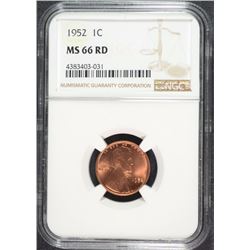 1952 LINCOLN CENT, NGC MS-66 RED