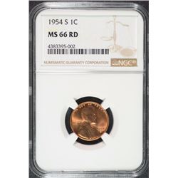 1954-S LINCOLN CENT, NGC MS-66 RED