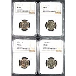 ( 2 ) 1946-S & ( 2 ) 1947-S JEFFERSON NICKELS NGC MS-66