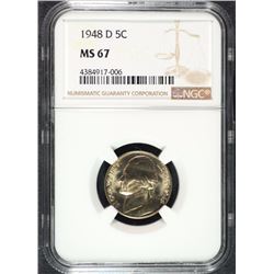 1948-D JEFFERSON NICKEL, NGC MS-67 NGC PRICE GUIDE=$250.00