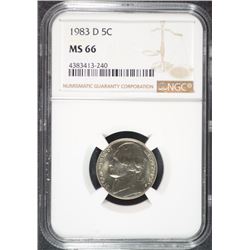 1983-D JEFFERSON NICKEL, NGC MS-66 KEY DATE, NGC PRICE GUIDE=$100.00