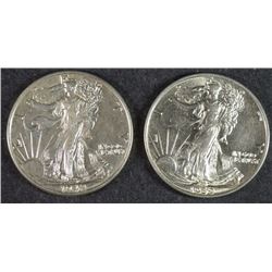 1939 ( BETTER DATE ) & 1942 WALKING LIBERTY  HALF DOLLARS,  CHOICE BU