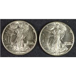 1942 & 1943 WALKING LIBERTY HALF DOLLARS, CHOICE BU