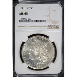 1881-S MORGAN SILVER DOLLAR, NGC MS-65  FLASHY!