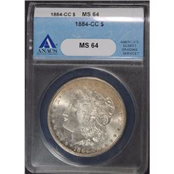 1884-CC MORGAN SILVER DOLLAR, ANACS MS-64