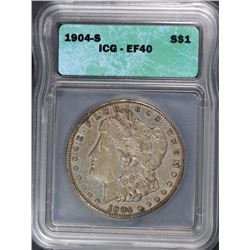 1904-S MORGAN SILVER DOLLAR, ICG EF-40  KEY DATE!