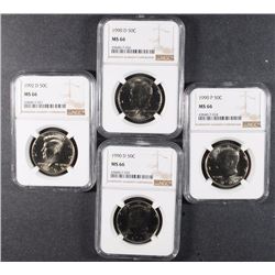 1990-P, ( 2 ) 1990-D & 1992-D KENNEDY HALF DOLLARS, NGC MS-66