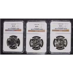 ( 3 ) 1968-D KENNEDY HALF DOLLARS, NGC MS-65  BETTER DATE