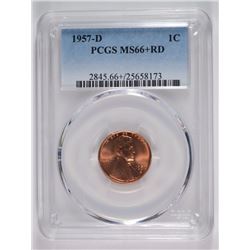 1957-D LINCOLN CENT PCGS MS66+ RD