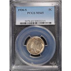 1936-S BUFFALO NICKEL, PCGS MS-65