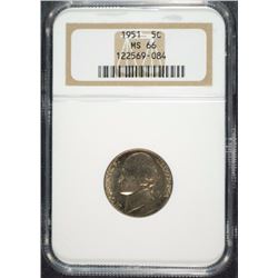 1951 JEFFERSON NICKEL NGC MS-66