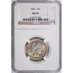 1892 BARBER QUARTER, NGC AU-55