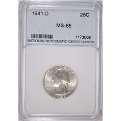 1941-D WASHINGTON QUARTER NNC GRADED GEM BU