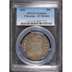 1823 BUST HALF DOLLAR, PCGS AU ( cleaned l GRADES AU-58