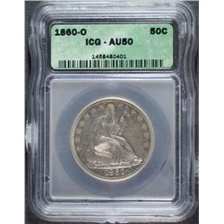1860-O SEATED HALF DOLLAR ICG AU 50