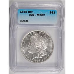 1878 8TF VAM-21 MORGAN SILVER DOLLAR, ICG MS-62