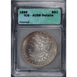 1899 MORGAN SILVER DOLLAR, ICG AU-58 DETAILS KEY DATE