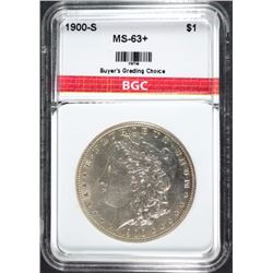 1900-S MORGAN SILVER DOLLAR, BGC CHOICE BU+
