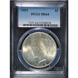 1922 PEACE SILVER DOLLAR, PCGS MS-64