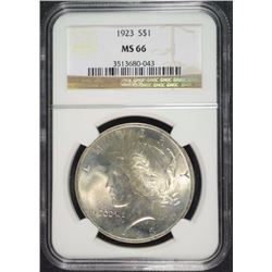 1923 PEACE SILVER DOLLAR, NGC MS-66 TOUGH IN THIS GRADE